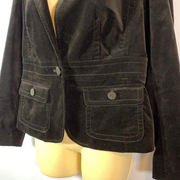 Talbots black velvet riding coat blazer size 8 petite 1 button button pockets - Picture 2 of 10